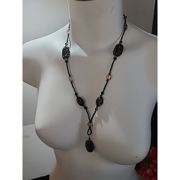 Vintage Matching  14" Necklace And Earring Set Gold Black Beaded - Picture 5 of 7